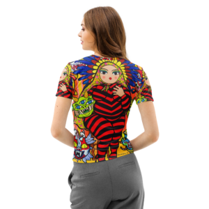 Camiseta de algodón de cuello redondo para mujer - Mami Diablica con Máscaras