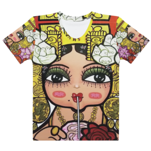 Camiseta de algodón de cuello redondo para mujer - Mami Niña Comiendo Raspa'o