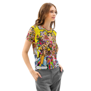 Camiseta de algodón de cuello redondo para mujer - Mami con Muñecos